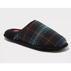 Men's Wondershop Plaid Scuff Slippers Navy Blue Size L 11/12 New With Tags